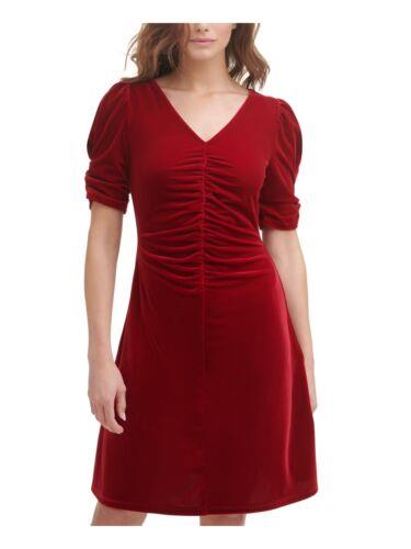 ǥ̥磻 DKNY Womens Zippered Velvet Pouf Sleeve V Neck Knee Length Party Sheath Dress ǥ