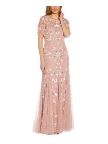 ADRIANNA PAPELL Womens Pink Tie Lined Flutter Sleeve Formal Gown Dress 8 レディース