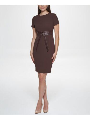 カルバン・クライン ベルト（レディース） カルバンクライン CALVIN KLEIN Womens Brown Waist Attached Belt Short Sleeve Sheath Dress 4 レディース