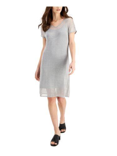 ドナキャランニューヨーク DONNA KARAN NEW YORK Womens Silver Short Sleeve Knee Length Sheath Dress L レディース