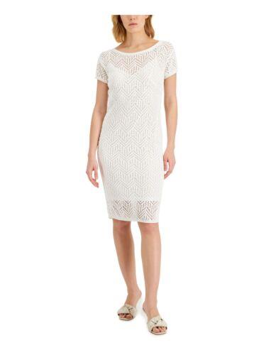 ダナ キャラン DONNA KARAN Womens White Lined Trim Pullover Short Sleeve Sheath Dress S レディース