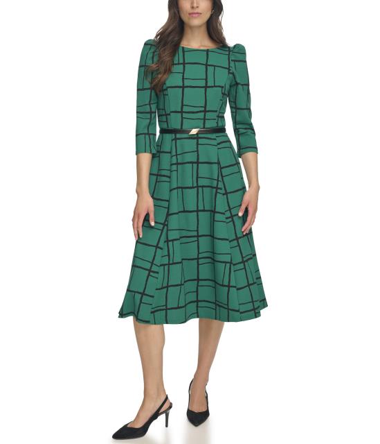 カルバンクライン ベルト（レディース） Calvin Klein カルバンクライン Scuba Crepe A-Line Midi Dress with Belt レディース