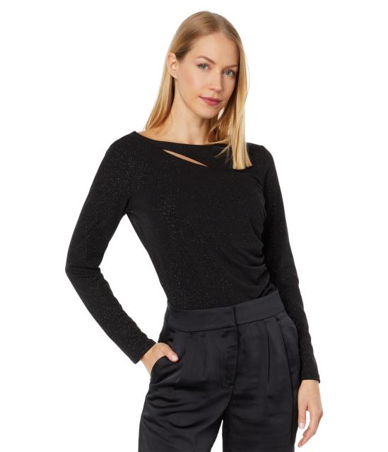 Vince Camuto ヴィンス Long Sleeve Sparkle Jersey Asymmetrical Cutout Top レディース