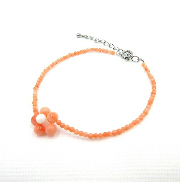 ピンク珊瑚 2.2mm玉 白珊瑚 ブレスレット ガーネット 花 さんご サンゴ コーラル sango coral 本珊瑚 ..