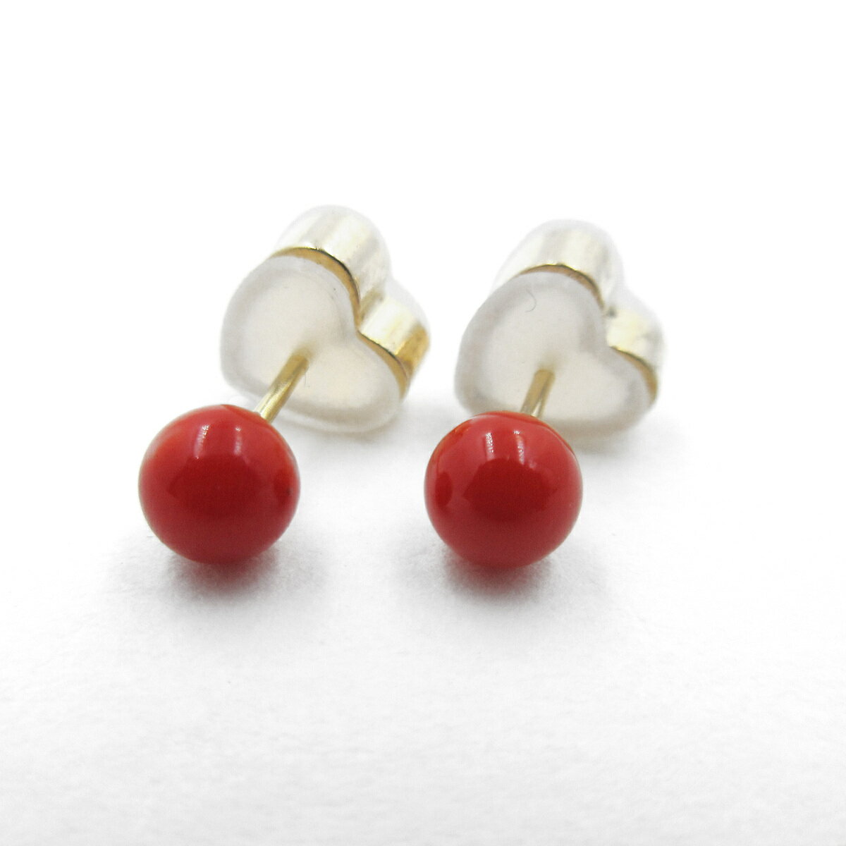 土佐沖血赤珊瑚 ピアス 約4.28mm玉 カラーグレード4 K18 赤 さんご サンゴ コーラル sango coral 本珊瑚 無染色 宝石珊瑚 お守り