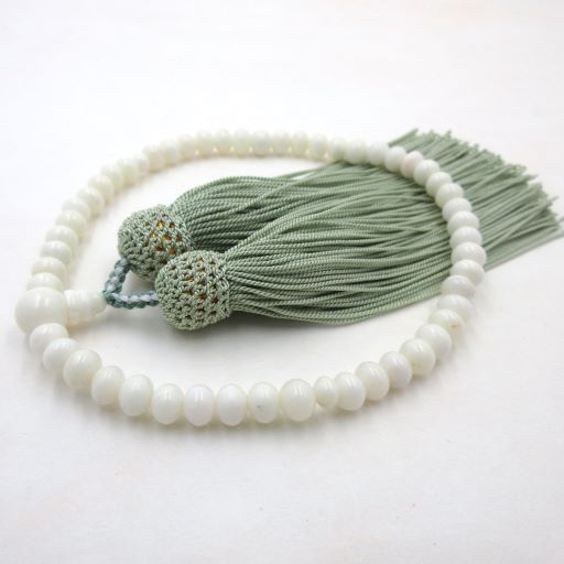 【念珠袋付き】 白珊瑚 念珠 数珠 片手 略式 約6mm玉 みかん玉 正絹 女性用 男性用 男女共用 譲り念珠 ..