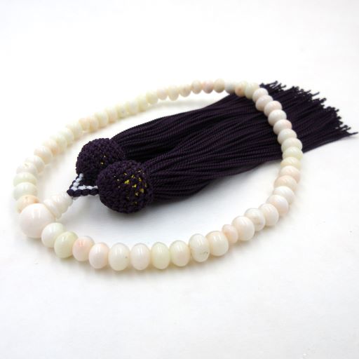 【念珠袋付き】 白珊瑚 念珠 数珠 片手 みかん玉 略式 約6mm玉 正絹 女性用 男性用 男女共用 譲り念珠 ..