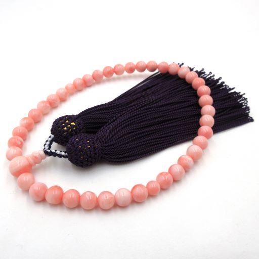 【念珠袋付き】 ピンク珊瑚 念珠 数珠 片手 略式 生絹 女性用 男性用 男女共用 譲り念珠 七宝 ピンク ..