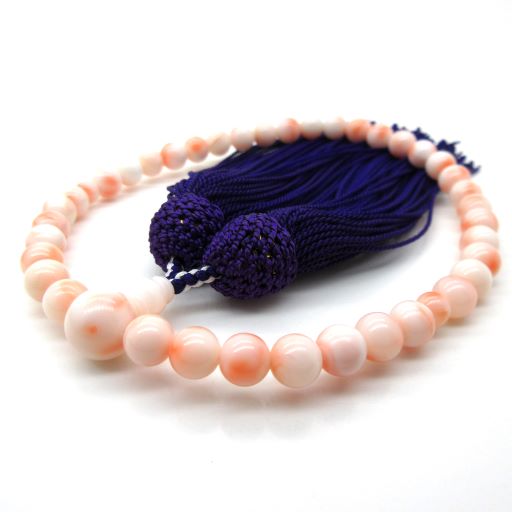 【念珠袋付き】 ピンク珊瑚 念珠 数珠 片手 略式 約6.5mm玉 正絹 女性用 男性用 男女共用 譲り念珠 七..