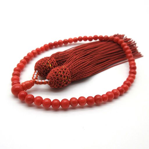 【念珠袋付き】 赤珊瑚 念珠 数珠 片手 4.75〜5mm玉 地中海珊瑚 略式 正絹 女性用 男性用 男女共用 譲..