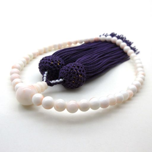 【特価品】 【念珠袋付き】 ミッド珊瑚 念珠 数珠 片手 略式 生絹 白 女性用 男性用 男女共用 譲り念珠..