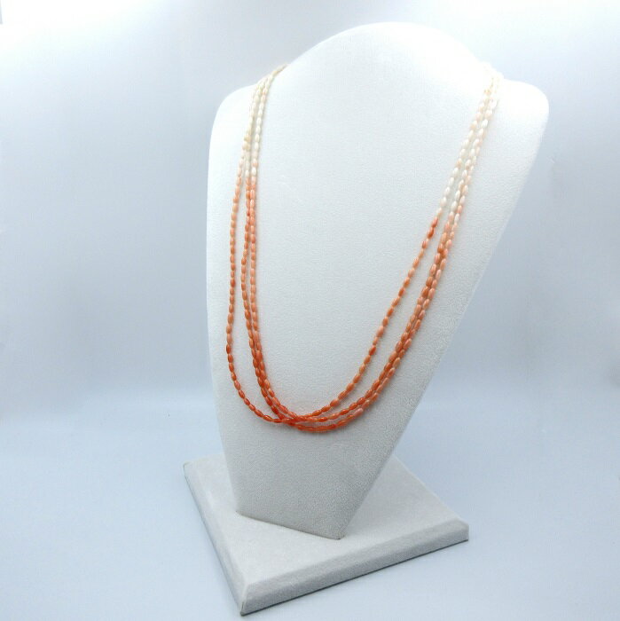 深海ガーネ ピンク珊瑚 白珊瑚 ネックレス 長径約5〜6.1mm 3連 さんご サンゴ コーラル sango coral 本珊瑚 無染色 宝石珊瑚 お守り アクセサリー ジュエリー ギフト プレゼント