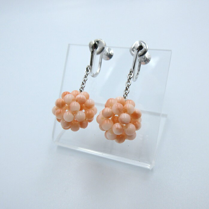 深海珊瑚 イヤリング 揺れる ピンク シルバー さんご サンゴ コーラル sango coral 本珊瑚 無染色 宝石珊瑚 お守り アクセサリー ジュエリー ギ...