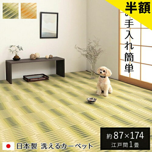【6ヶ月保証付】洗える ござ 日本製 国産 カーペット 丈夫 除菌スプレー対応 敷詰 ラグ 敷物 アウトドア レジャー ペット ベージュ 江戸間 1畳 約 87×174cm