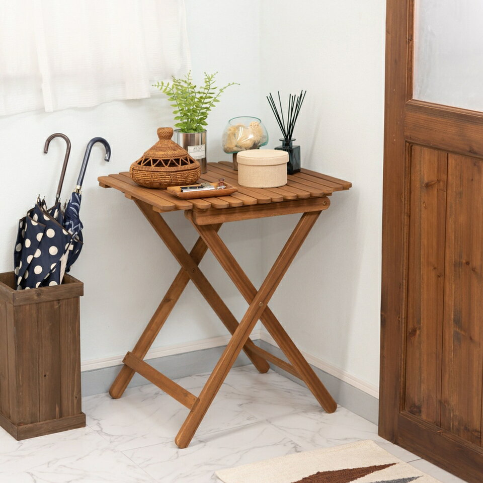 最大3000円OFFクーポン配布中 03/04(水)20:00～ フォールディングハイテーブル ブラウン アウトドアテーブル ハイテーブル カフェテーブル ダイニングテーブル 折りたたみ式 木製 おしゃれ 円形 丸型 コンパクト 持ち運び キャンプ BBQ