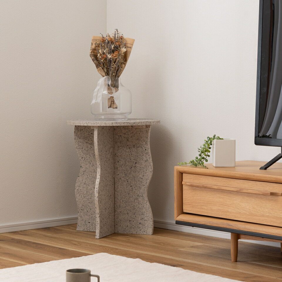 11/20(木)00:00〜最大2000円OFFクーポン配布中 サイドテーブルサイドテーブル テーブル ミニテーブル ナイトテーブル 繊維板 おしゃれ シンプル シック モダン テラゾー柄 [2]