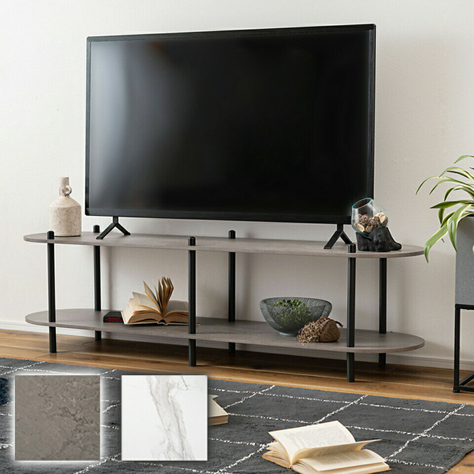 オープンラック2段 シック 美しい オープンラック デザイン 高い シンプル 雰囲気 グレードアップ 壁面 間仕切り ラック 収納棚 ディスプレイラック 大理石調 石目調 2段 モダン 黒 ブラック 楕円形 ストーン柄 リビング