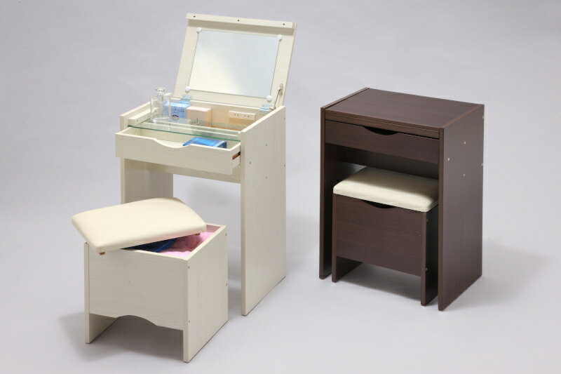 【期間限定 P2倍】ドレッサー スツール付 鏡台 ドレッサー 化粧台 ミラー 木目 ホワイト 鏡 デスクドレッサー 椅子 2点セット コンセント付き メイク 収納 木製 フクダクラフト