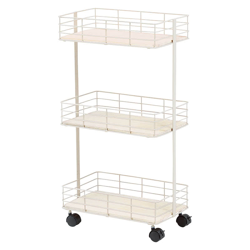 樂天商城 - 500円OFFクーポン配布中 04/29(水)00:00〜 【完成品】ラック 幅40 トローリー キッチン 奥行25 ホワイト キッチンラック スリム 3段 ワゴン キッチンワゴン 木製 天板 トローリーワゴン キャスター 付き おしゃれ バスケットトローリー キッチン収納 KR-3856WH