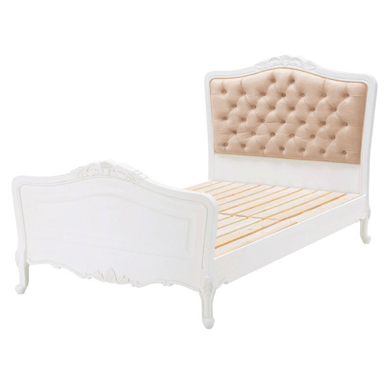 ベッド アンティークホワイト エレガントな彫刻 猫脚 アンティーク風 上品 エレガント ロマンティック 可愛い 上品 女の子 家具 木製 ベッド すのこベッド 通気性 フェミニン