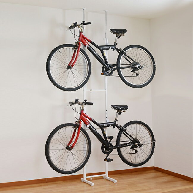 【6ヶ月保証付】自転車 ラック 室内 2台自転車ラック つっぱり 頑丈 サイクルスタンド バイシクルスタンド ロードバイクスタンド 室内用 自転車ラック 賃貸 一人暮 室内保管 白 シンプル 薄型 …