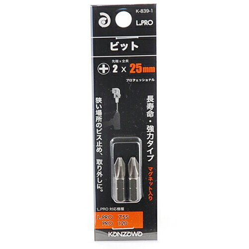 樂天商城 - L.PRO用ビット 神沢 K-839-1 長寿命・強力タイプ、狭い場所でのビス止め、取り外しに最適です。L形アングルドライバー用ビット。 BFJ1032840