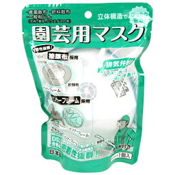 園芸用マスク 排気弁付き 重松 DD11V-S2-2 立体構造で、ぴったり密着、排気弁付きでムレません。農薬(粉剤)散布作業用、一般粉じん用。 BFJ1040070