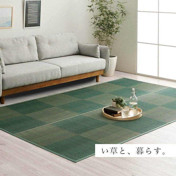 最大3000円OFFクーポン配布中 06/20(土)20:00〜い草 ラグ 花ござ カーペット 格子柄 ナチュラル シンプル 和室 抗菌 防臭 消臭 お手入れ簡単 夏快適さらさら 本間 6畳 約 286×382cm レイクブルー [3]
