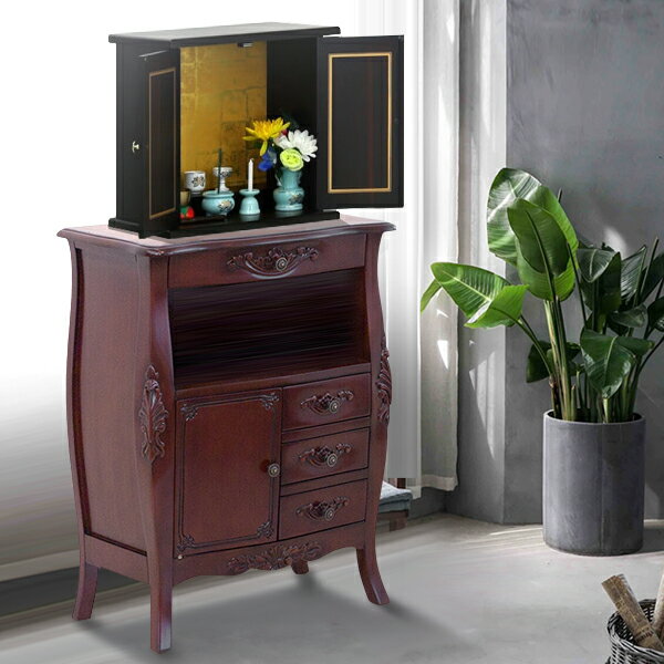 【6ヶ月保証付】仏壇台 ブラウン 仏壇 台 おしゃれ 仏壇下台 猫脚 幅60cm ブラウン 完成品 猫足 アンテ..