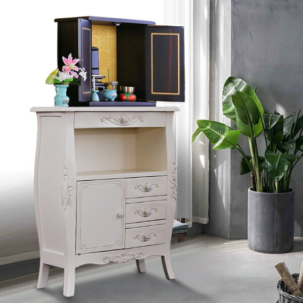 【6ヶ月保証付】仏壇台 幅60cm ヨーロピアン アンティーク風 ホワイト 白 ネコ脚 猫脚 姫家具プリンセ..