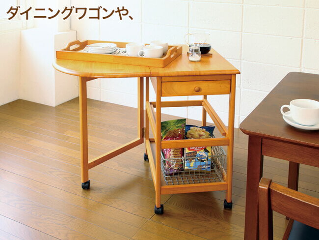 折りたたみ 木製 テーブル付ワゴン 幅85奥行60cm キッチンワゴン おしゃれ キャスター付き 北欧 キッチン収納 小型テーブル 天然木 ナチュラル 在宅勤務 カントリー 木製 キッチンワゴン 折りたたみワゴン 折り畳み