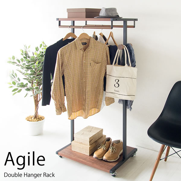ハンガーラック 男前インテリア おしゃれ パイプハンガー 前後2列 ダブルハンガーラック Agile ...