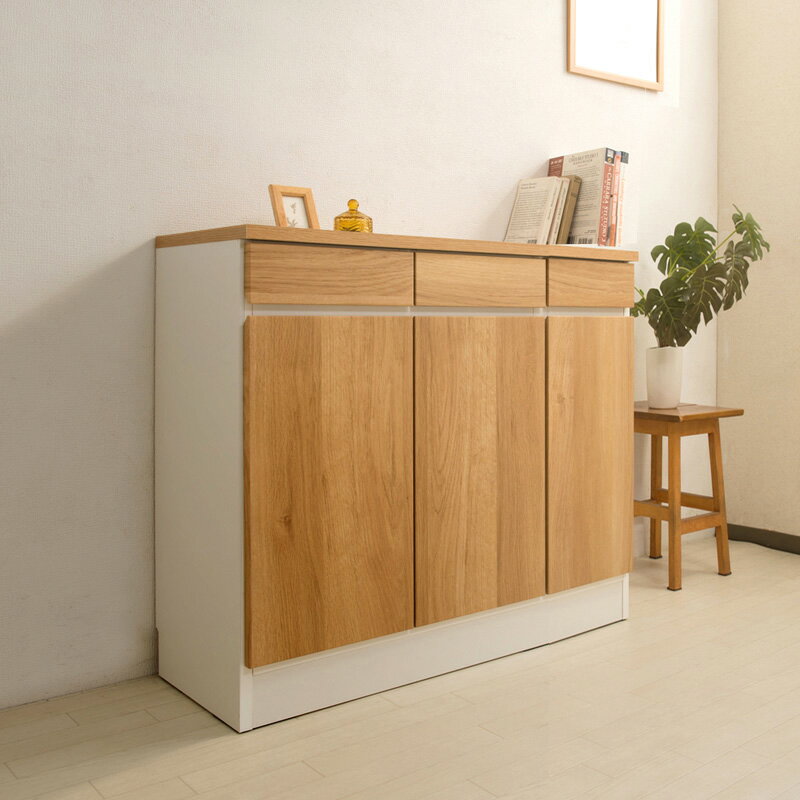 樂天商城 - 【6ヶ月保証付】リビングボード ナチュラル 薄型 キッチン 日本製 完成品 キッチンラック 多用途 キャビネット 木目 ダイニング家具 リビングダイニング お洒落 リビングボード 多用途 リビングキャビネット