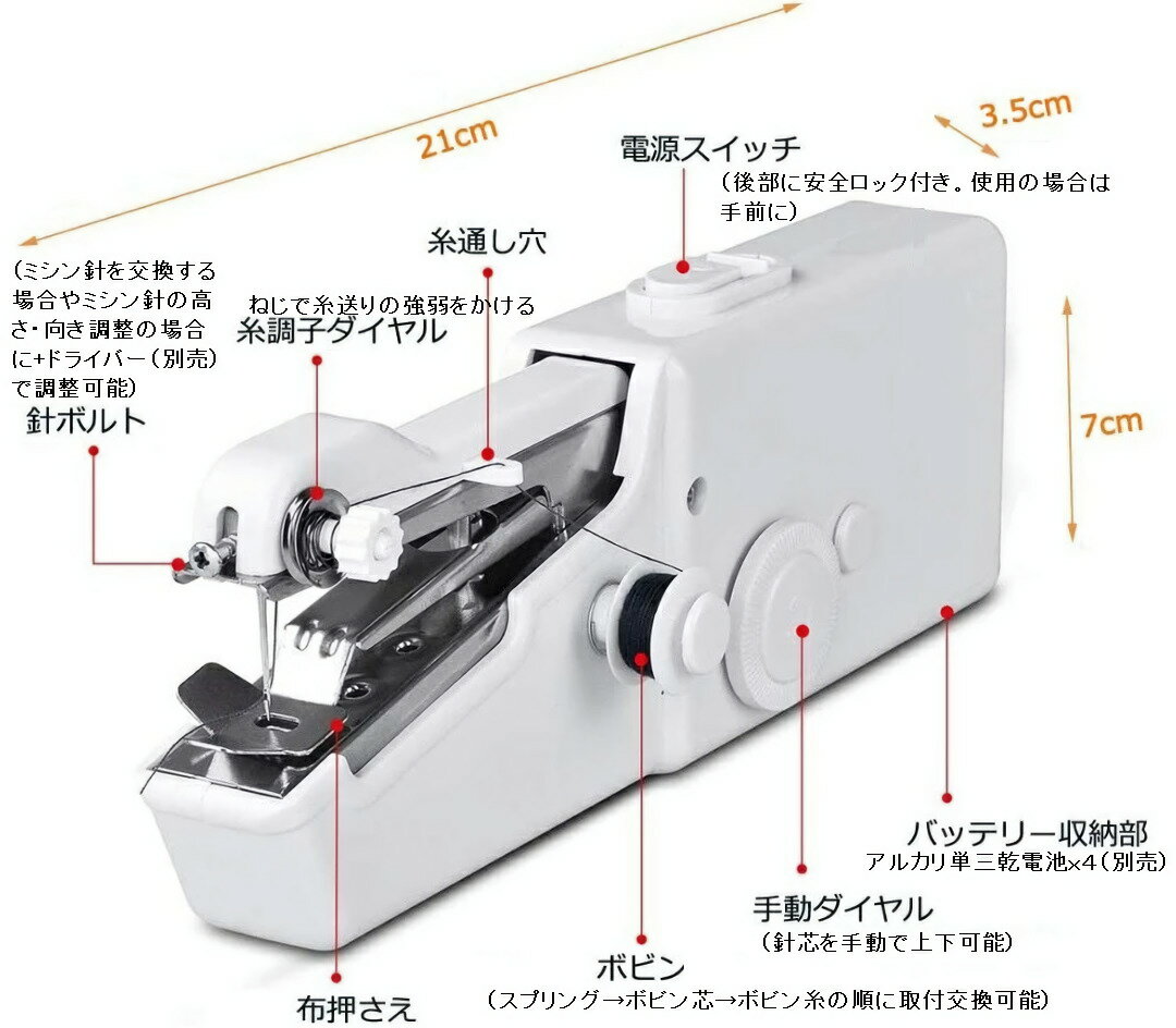 ハンドミシン ハンディミシン 裁縫セット 電動ハンディミシン ハンディーミシン ハンド ミシン 初心者 裾上げ 裁縫ツール セット ミニ コンパクト 軽量 収納便利 持ち運び便利 お手軽 片手ミシン 手作り DIY 洋服 パンツ カーテン 修繕 ほつれ 丈直し 乾電池式 コードレス