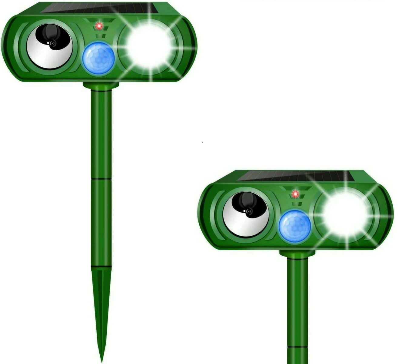 【マラソンクーポン＆ポイントUP】 猫よけ 2個セット 超音波 ソーラーパワー 動物撃退器 IPX4防水防塵 簡単設置支柱付き 超音波 強力 LEDフラッシュ機能 ねこよけ 害獣対策 猫対策 ふん害対策 猫撃退器 猫除けグッズ 害鳥対策 ネコ忌避 野生動物 イノシシ 野良犬のサムネイル