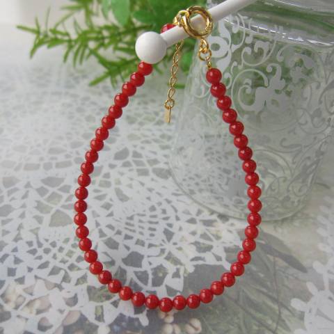 美しいイタリア産赤珊瑚 ブレスレット. （約3.4ミリ玉） SILVER サルジ 古渡 『宝石サンゴ』 珊瑚婚 還暦 誕生日 御祝 厄除 御守 3月の誕生石 ギフト プレゼント 結婚35周年 珊瑚職人