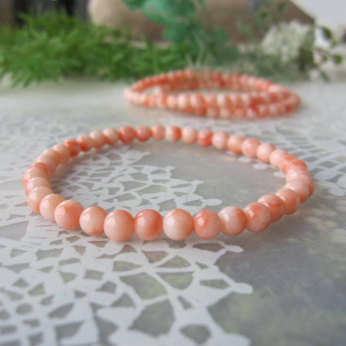 ピンク珊瑚 ブレスレット (約5ミリ) 宝石サンゴ 珊瑚婚 還暦 誕生日 御祝 厄除 御守 3月の誕生石 ギフト プレゼント 結婚35周年 珊瑚職人