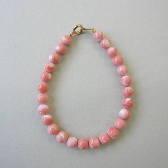 桃珊瑚 ブレスレット 約6.3～6.5ミリ 真鍮 コーラル 宝石サンゴ 珊瑚婚 還暦 誕生日 御祝 厄除 御守 3..