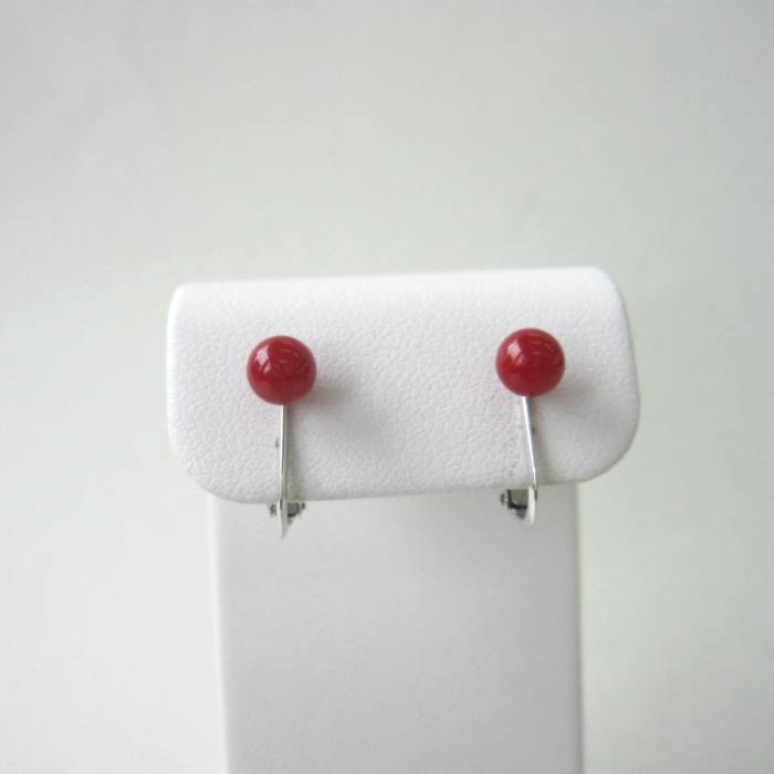 日本 高知産血赤珊瑚 イヤリング（4.9ミリ玉） K14WG イヤーアクセ 『宝石サンゴ』 珊瑚婚 還暦 誕生日..