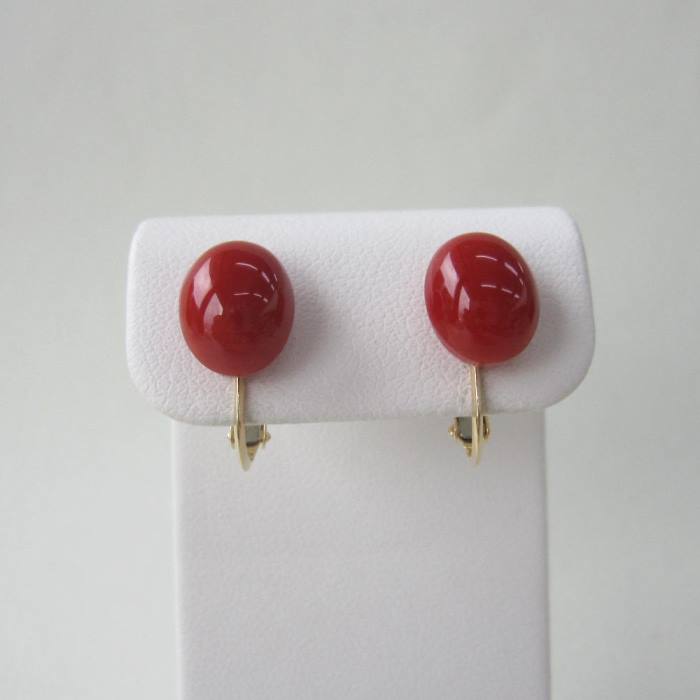 日本高知産血赤珊瑚オーバルイヤリン...