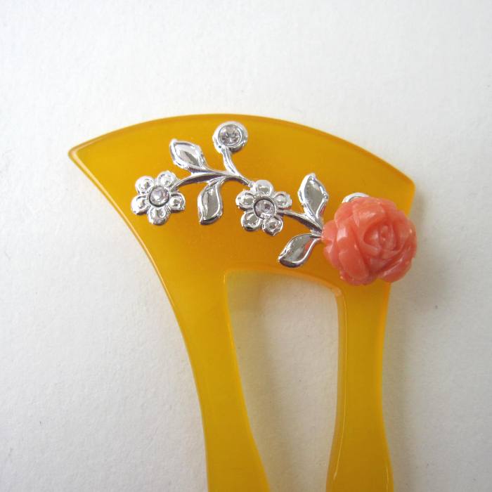 桃珊瑚 薔薇のかんざし べっ甲風 和服 バチ型 バラ ばら 『宝石サンゴ』 珊瑚婚 還暦 誕生日 御祝 厄除 御守 3月の誕生石 ギフト プレゼント 結婚35周...