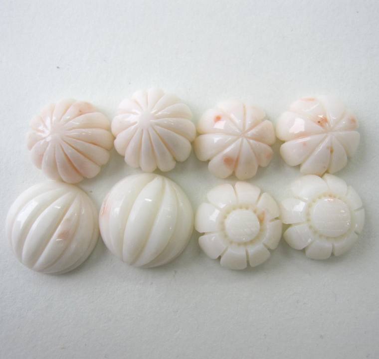 ミッド珊瑚 ラウンドペアパーツ (2コセット) お花 手作り アクセ 『宝石サンゴ』 珊瑚婚 還暦 誕生日 御祝 厄除 御守 3月の誕生石 ギフト プレゼント ...