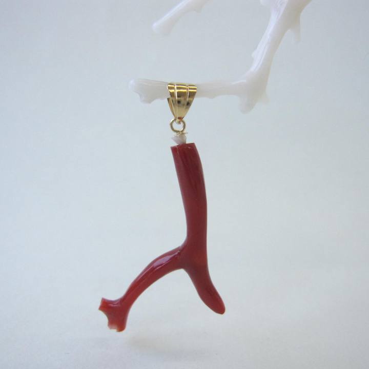 日本 高知産血赤珊瑚 枝 ペンダントトップ K18 宝石サンゴ 珊瑚婚 還暦 誕生日 御祝 厄除 御守 3月の誕生石 ギフト プレゼント 結婚35周年 珊瑚職人