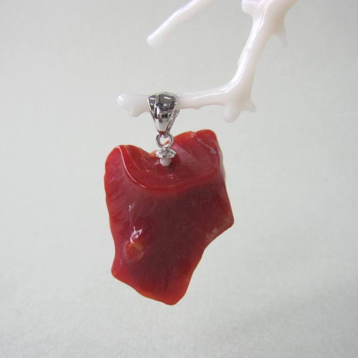 日本 高知産赤珊瑚 変形 ペンダントトップ SILVER 宝石サンゴ 珊瑚婚 還暦 誕生日 御祝 厄除 御守 3月の誕生石 ギフト プレゼント 結婚35周年 珊瑚職人