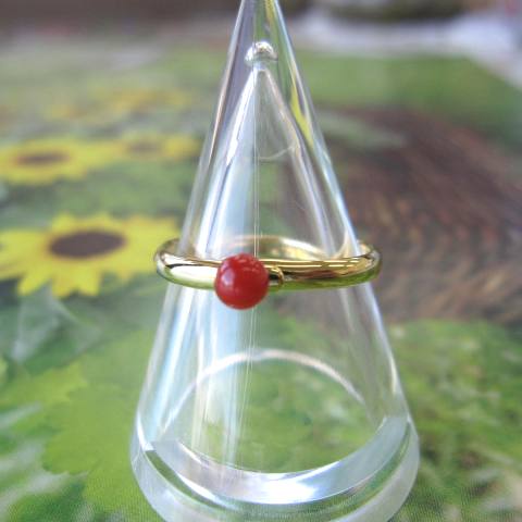 日本・高知沖産赤珊瑚 フリーリング (3.5ミリ) 真鍮 指輪 天然石 『宝石サンゴ』 珊瑚婚 還暦 誕生日 御祝 厄除 御守 3月の誕生石 ギフト プレゼント...