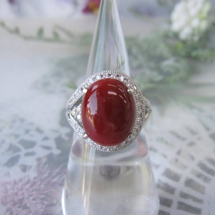 日本高知産血赤珊瑚豪華プラチナデザ...