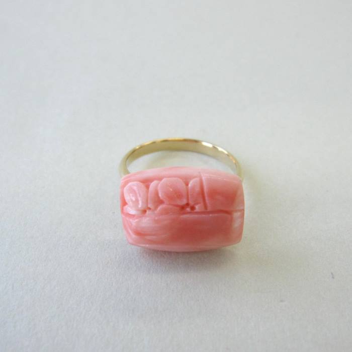 ピンク珊瑚 スクエアフリーリング 指輪 真鍮 『...の商品画像