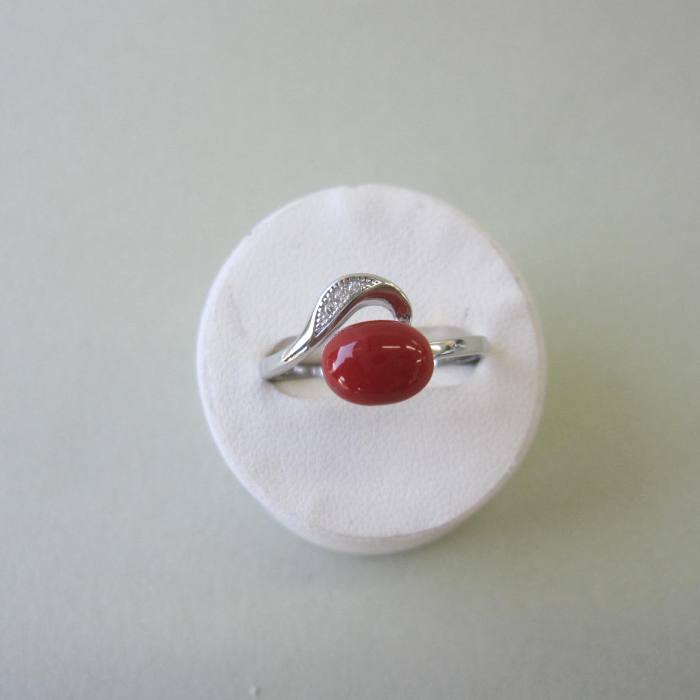 日本高知産赤珊瑚オーバルシルバーフ...