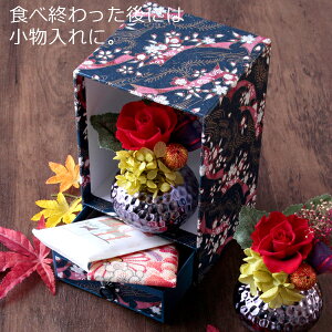母の日ギフト和風プリザーブドフラワー(カーネーションアレンジ)&ひとくち上生菓子セット「春香(はるか)」箪笥箱入り花スイーツ送料無料