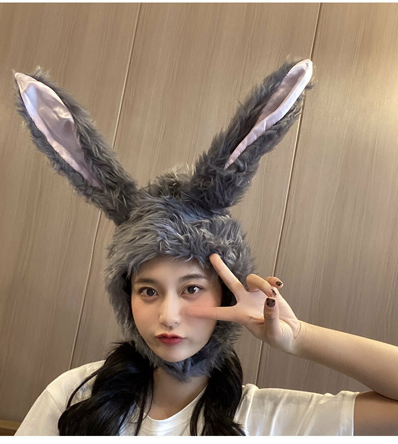 ウサギ 被り物 ウサギ帽子 グレー兎 ラビット 長毛 キャップ アニマルハット 手軽に変身 コスプレ小道具 クリスマス ハロウィン 可愛い動物帽子 アニマル帽子 ぬいぐるみ 被り物 面白い 撮影道具のサムネイル
